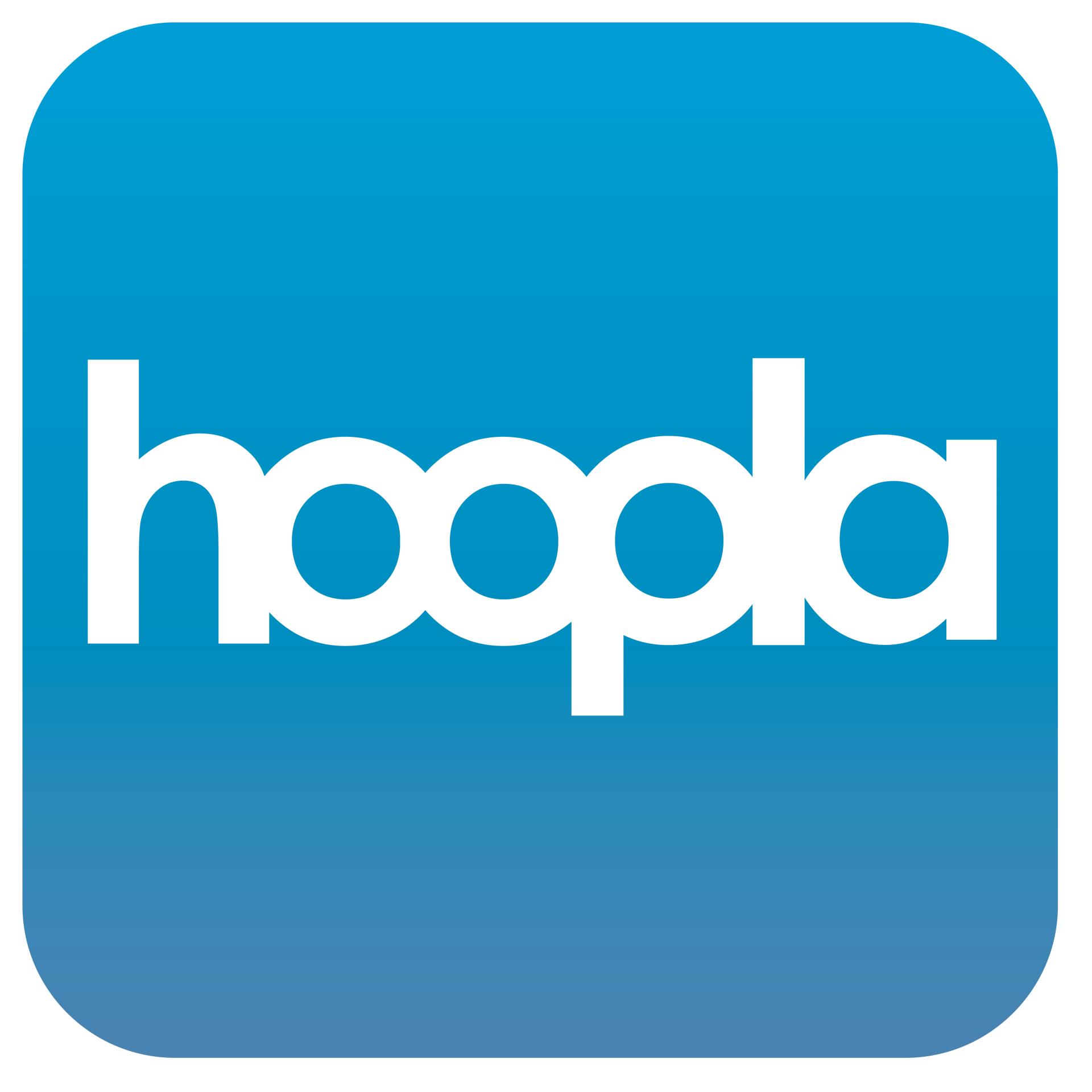 Image of the word "hoopla" in a white font against a blue background