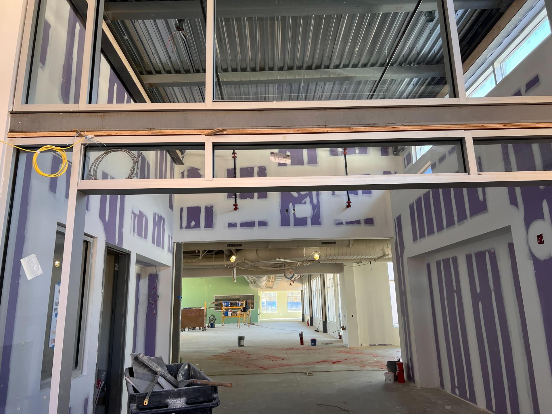 Photo of the SWRL under construction showing the public entrance/lobby area the walls, floor and ceiling are unfinished.